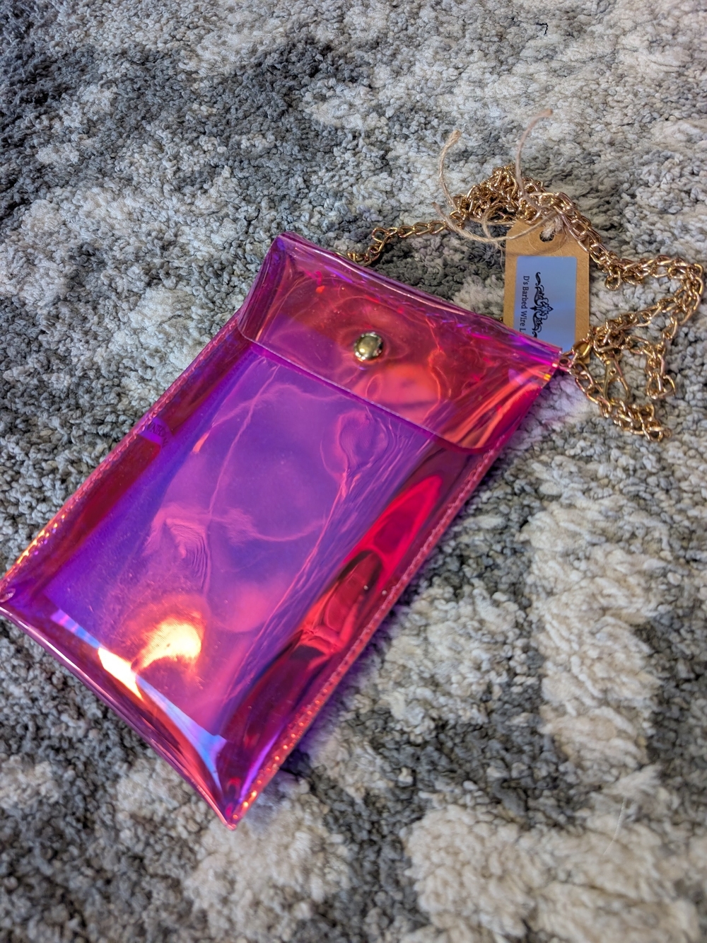 Iridescent Pink Crossbody Phone Bag with Gold Chain